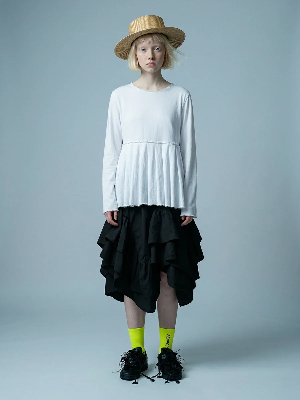 2026 Spring Forest High Waist Irregular Ruffle Edge Medium Long Dress Black Half Skirt Female 265401