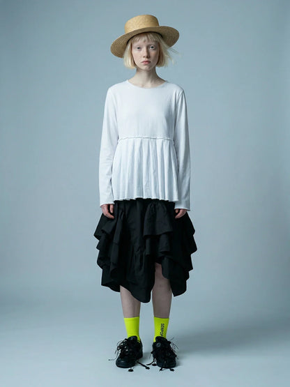 2026 Spring Forest High Waist Irregular Ruffle Edge Medium Long Dress Black Half Skirt Female 265401