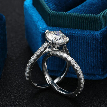 D VVS1 Moissanite Rings for women Sparkling Diamond Bridal Sets with GRA s925 Sterling Sliver Plated 18k Eternity Band