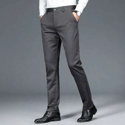 Business Formal Mens Casual Pants Autumn Winter Fashion Anti-wrinkle Straight Stretch Trousers Male Office Classic Suit Pants