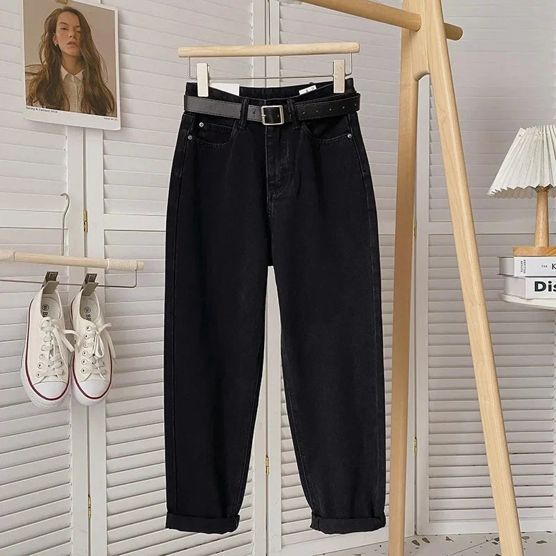 High-Waisted Straight-Leg Slimming Vintage Jeans Women's Casual Harajuku Style Petite Nine-Point Lenzo Father's Pants Summer Lig