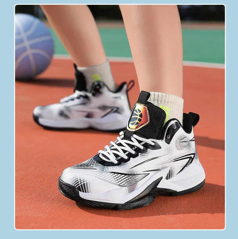 Children‘s Basketball Shoes Non-slip Breathable Basketball Training Sneakers Lace-up Boys Girls Basketball Boots Athletic Shoes