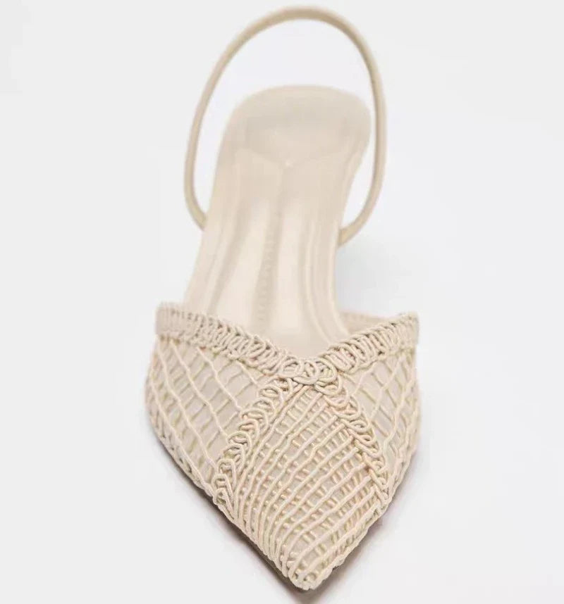 Comfort Mesh Woven Brand Pumps Women Summer Fashion Pointy Toe Thin Heel Designer Shoes Elegant Banquet Dress Shoe Zapatos Mujer