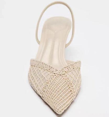 Comfort Mesh Woven Brand Pumps Women Summer Fashion Pointy Toe Thin Heel Designer Shoes Elegant Banquet Dress Shoe Zapatos Mujer