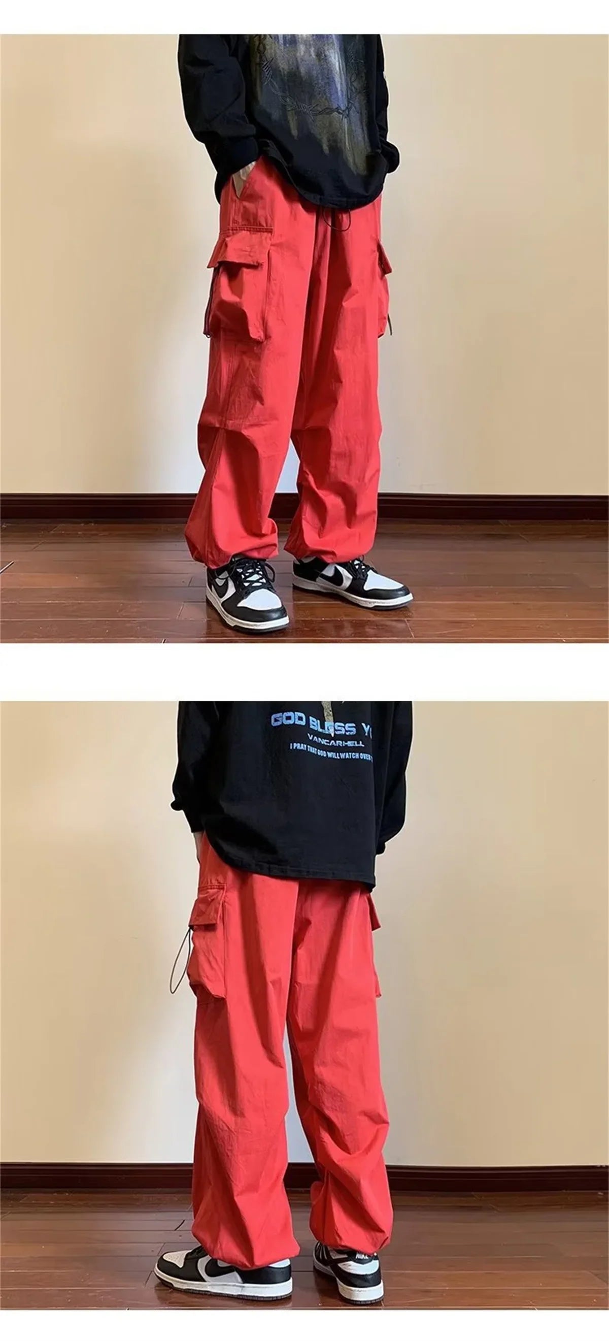 Streetwear 2025 New Spring Harem Multicolored Casual Pants Men Elastic Waist Solid Color Cargo Pants Multi Pocket Baggy Pants