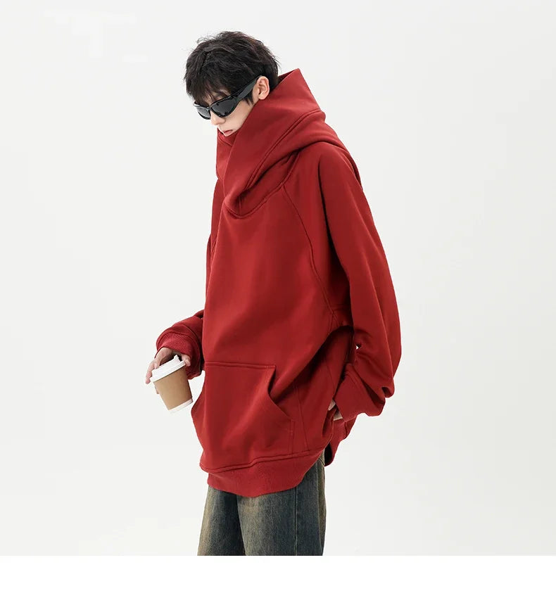 Autumn New High Neck Sweatshirt Men Pile Up Collar Hoodie Harajuku College Style Ninja Sweatshirt Casual Sports Loose Couple Top