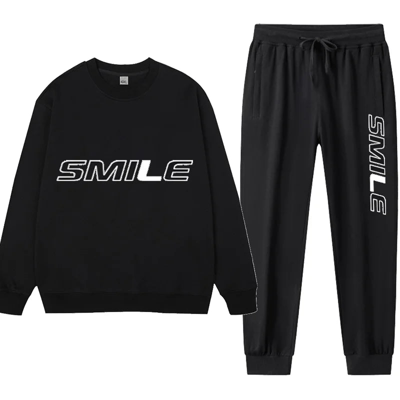 2pcs Men's Sweatshirt Sweatpants Plus Size 1XL-7XL Sports Fashion Casual Printed Male Round Neck Pullover Trousers Set 110-185KG