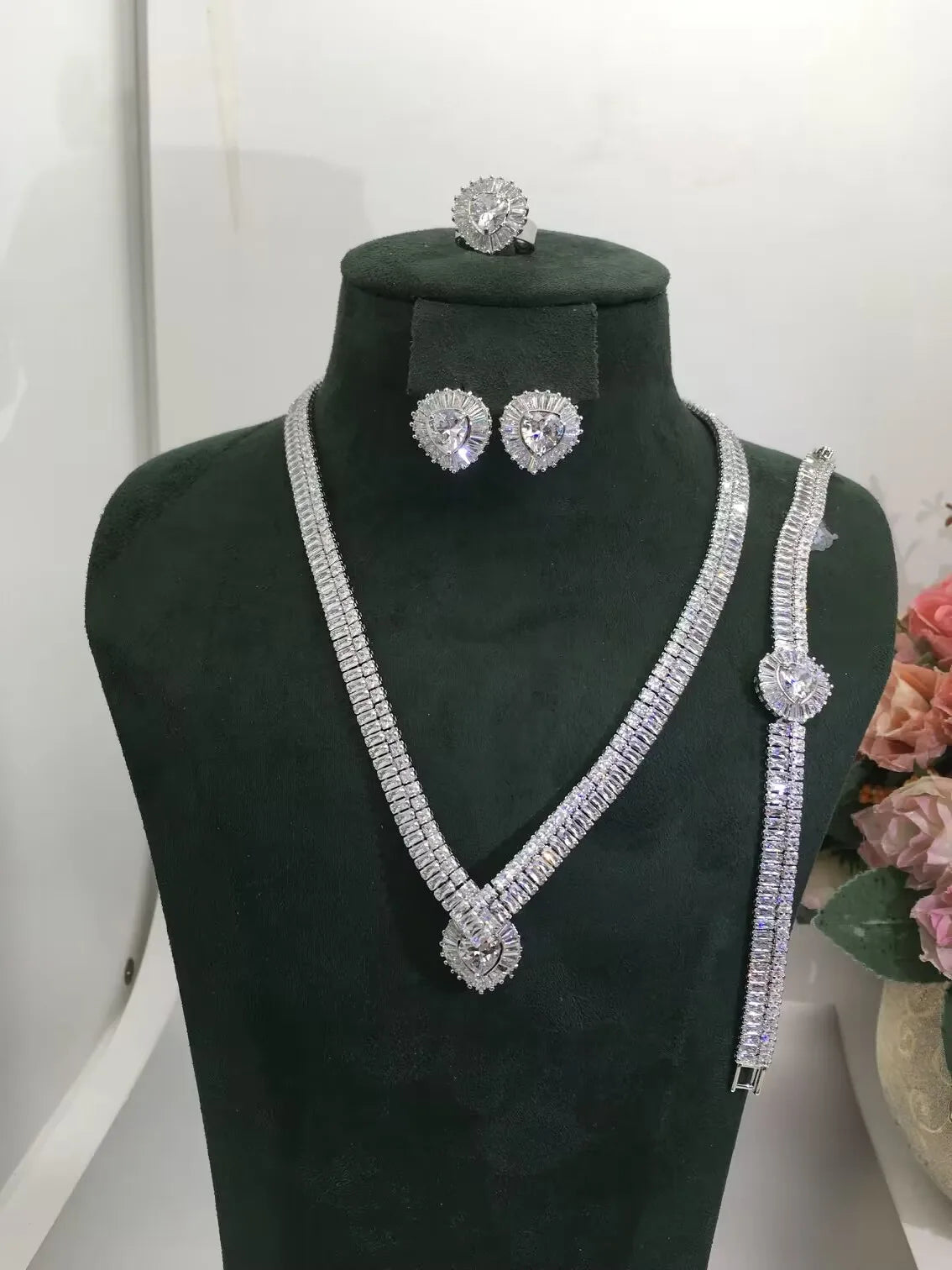 4pcs Bridal Zirconia Full Jewelry Sets For Women Party, Luxury Dubai Nigeria CZ Crystal Wedding Jewelry Sets