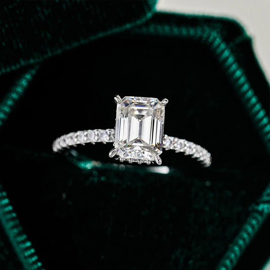 1ct 2ct 3ct Emerald Cut Moissanite Rings for Women 925 Sterling Silver Lab Diamond Wedding Engagement Ring Gemstone Band