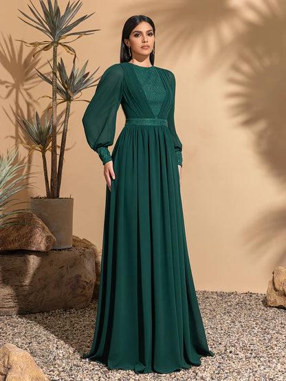 Long sleeve mesh sequins stitching elegant party dress, ladies maxi dress, party dress