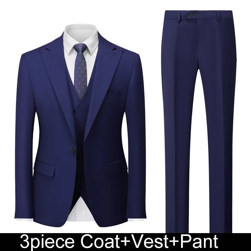 Men Suits Turn Down Collar Blazer Male Double-breasted Vest Straight-leg Pant Man Solid Business Wedding 3-piece Set