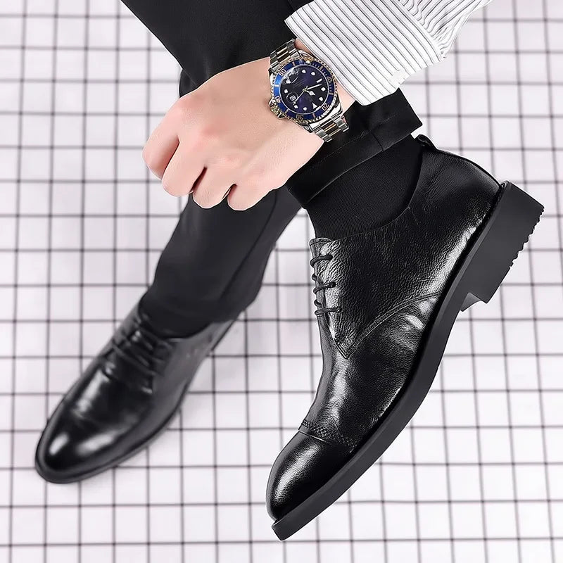 Sapatos Masculinos de Couro Genuíno – Preto/Marrom, Social de Amarrar, EU 40–48