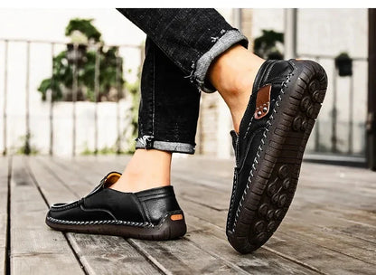 New Fashion Men Casual Shoes Handmade Leather Loafers Comfortable Men's Shoes Quality Split Leather Flat Driving Shoes Size 48