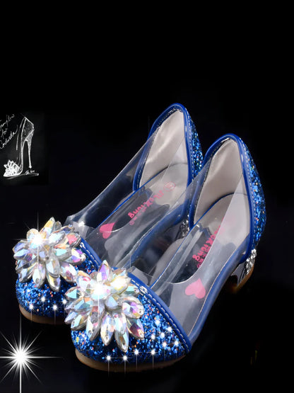 Fashion Cinderella Crystal Bright Diamond Shoes Girl Princess Single Shoes Girl Performance High Heels Shoes