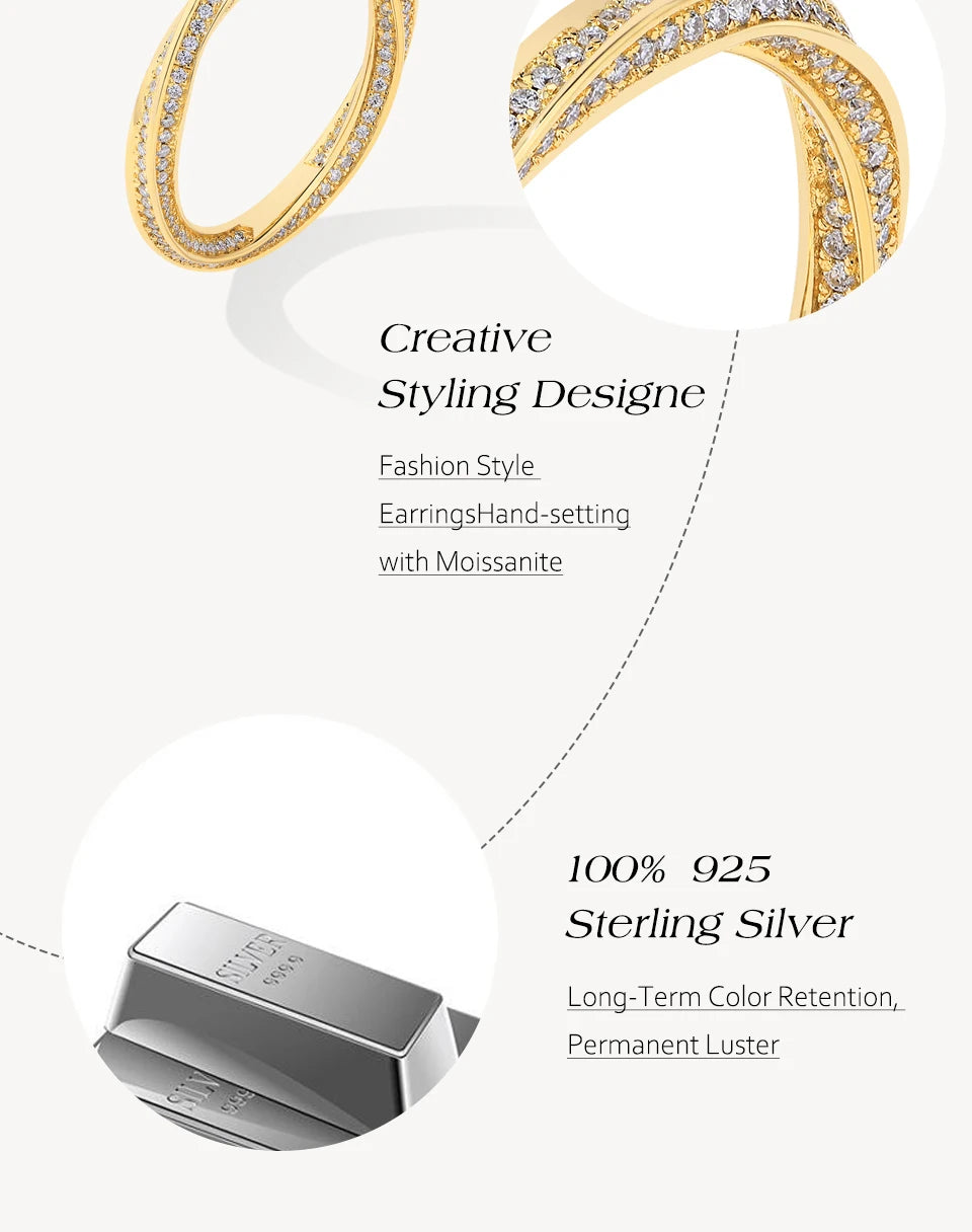 S925 Silver 18K Gold Plated Moissanite Rings D Color VVS1 Lab Diamond Helix Eternity Band Wedding Jewelry for Women Man