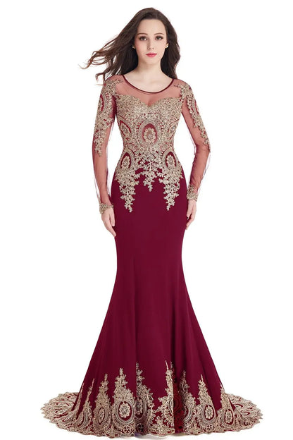 Prom Dresses Women Beading Long Sleeve Backless Elegant Lace Applique Formal Evening Party Gown For Bride Robe De Soirée