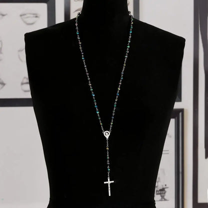 Jewelry Crucifix Charm Vintage Cross Necklace Jesus Rosary Beads Chain Virgin Mary Pendant