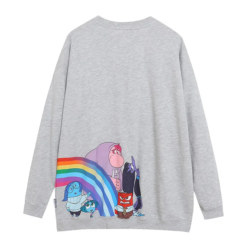 Embroidery Sweatshirt Inside Out Cartoon Jumper O Neck Long Sleeve Women Casual Pullover Top