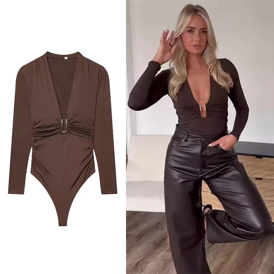 Women Bodysuit Sexy Long Sleeve Body Top Female Bodycon Bodysuit Summer Fashion Streetwear Woman Short Jumpsuit Tops
