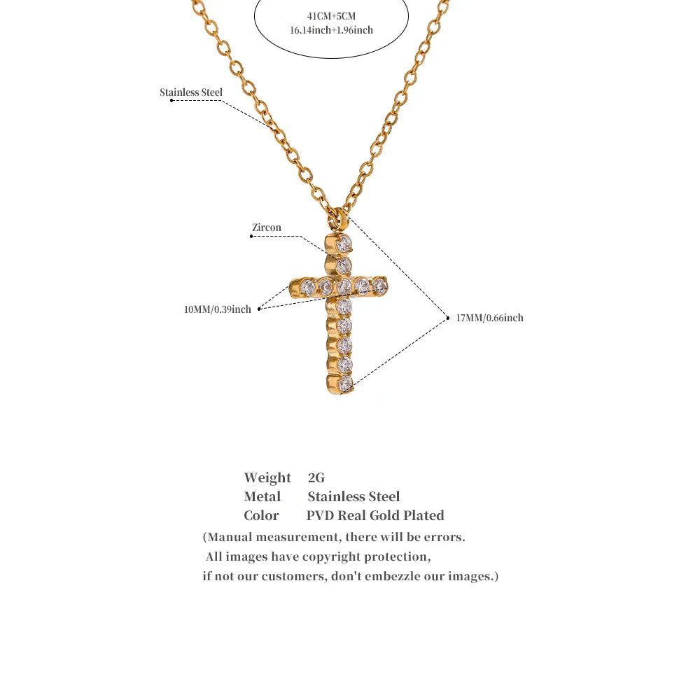 Delicate Shiny Cubic Zirconia 316L Cross Pendant Necklace for Women Stainless Steel High Quality Jewelry Water Resistant