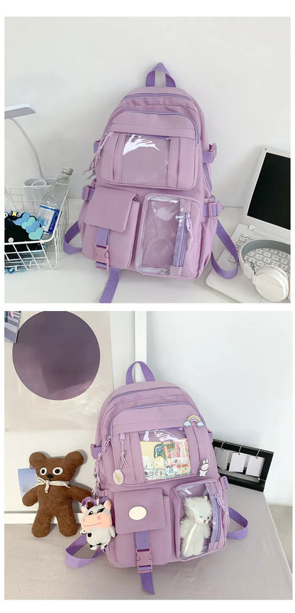 New Cute Nylon Backpack Suitable for Young Girls, Female Students, and Ladies, Multi-Pocket Student Backpack