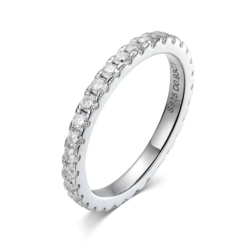 2mm Certified Moissanite Ring for Women Full Diamond Enternity Band S925 Sterling Silver Plated White Gold Jewelry