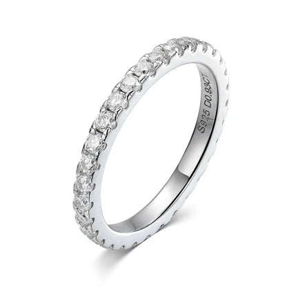 2mm Certified Moissanite Ring for Women Full Diamond Enternity Band S925 Sterling Silver Plated White Gold Jewelry