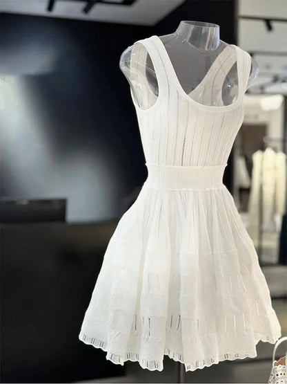 Six Colors High-end 2024New Short Dress Women's Summer French Style Exquisite Design Sense Niche Sleeveless Vest Stitching Dress