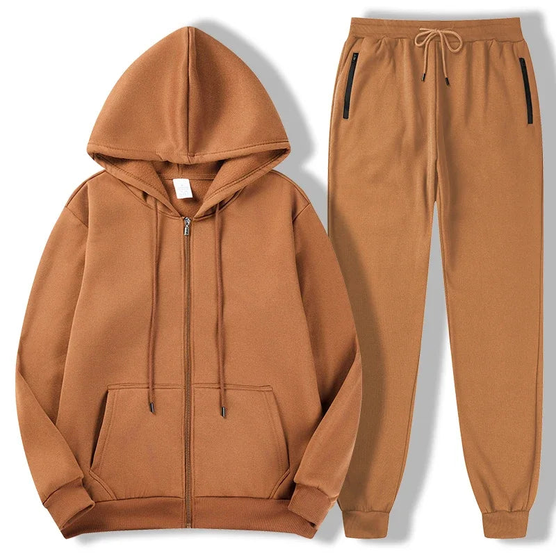 2025 Newest Men's Autumn Winter Collection Zip Hooded Sweatshirt and Trouser Two Piece Tracksuits
