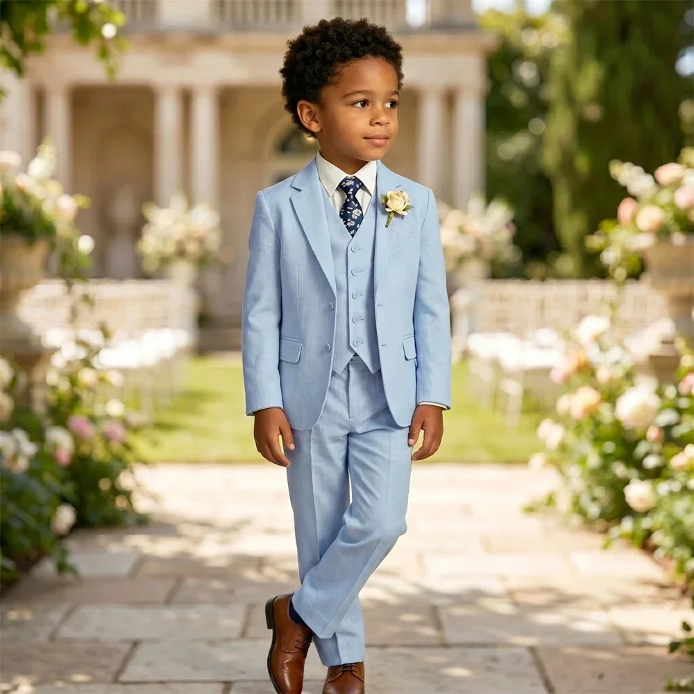 Ship Today Wedding Ring Bearer Page Boy Tuxedo Communion Suit Boy's Formal Linen Suit 4-Piece Jacket Vest Pants Tie Bowtie