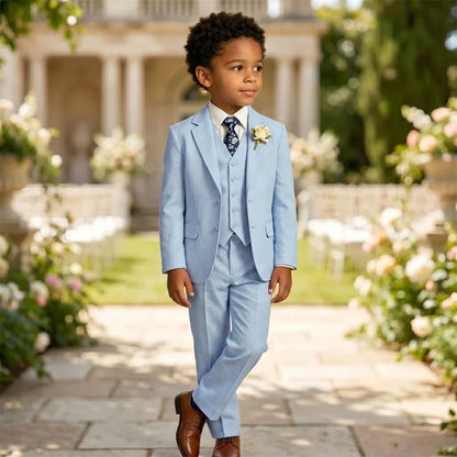 Ship Today Wedding Ring Bearer Page Boy Tuxedo Communion Suit Boy's Formal Linen Suit 4-Piece Jacket Vest Pants Tie Bowtie