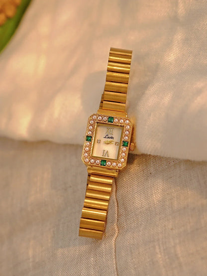 1 Piece of French Fashionable and Elegant Women's Quartz Watch with Mini Pearl Inlay, Palace Retro Bohemian Style, 30m Waterproof Women's Quartz Watch, Stainless Steel Strap, Comfortable and Durable, Suitable for Daily Wear,