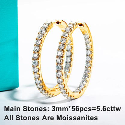 3mm 5.6cttw D Color Moissanite Big Hoop Earrings 925 Sterling Silver Luxury Huggie Earring For Women Jewelry Wholesale