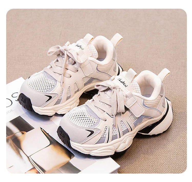 Spring and Autumn Children Sports Shoes Unisex Kids Sneakers Mesh Upper Breathable Basketball Shoes Tennis Casual Flats Footwear