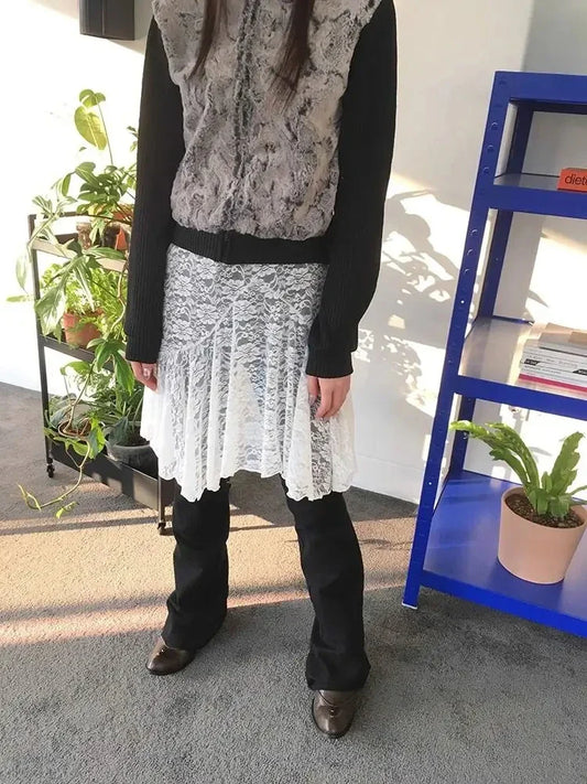 Japanese Vintage Jacquard Lace Skirt Pants Women High Waist Layered Skirt Y2k Asymmetrical Skirt 2025 Spring Clothing