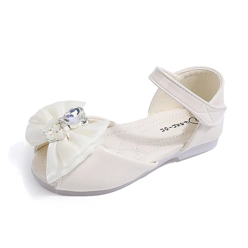 Girl's Fish Mouth Shoes with Rhinestone Bear Decos Prom Party Sandals for Kids Girl Nice Butterfly-knot Students Footwear I10281