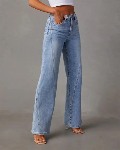 Women Mid Waist Loose Micro Flared Denim Pants