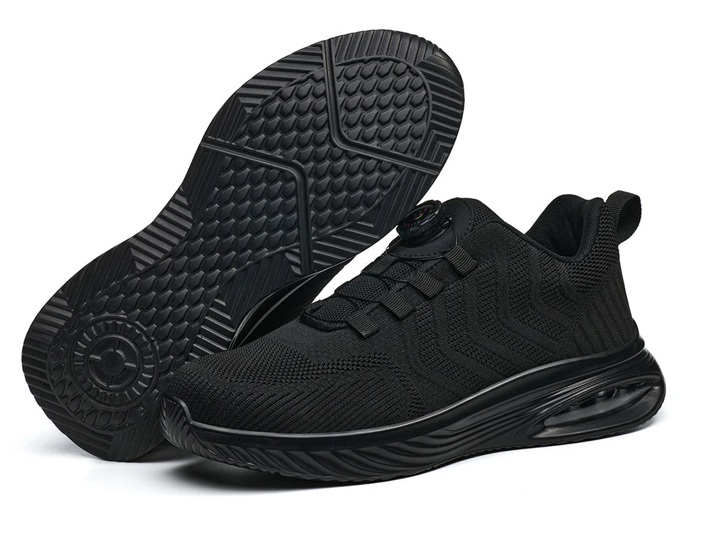 Men's Safety Shoes Anti-impact Lightweight Breathable Plastic Cap Toe Work Shoes Fashionable Button Design for Men