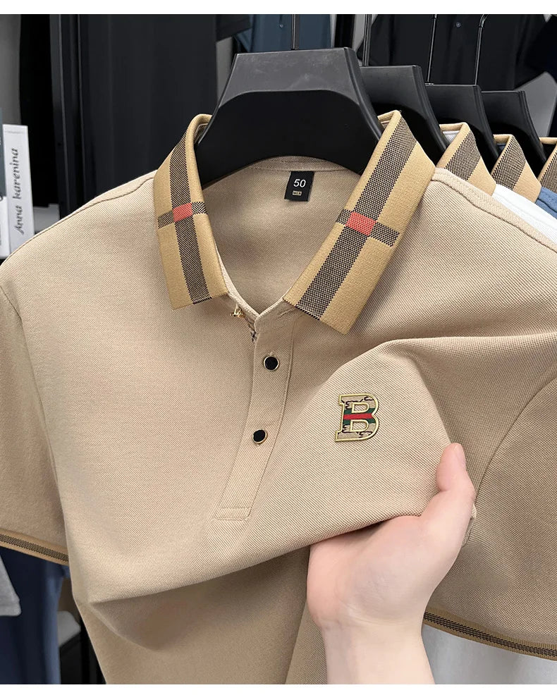 100% pure cotton high-end brand fashionable men's short sleeved polo shirt autumn original letter design golf top T-shirt