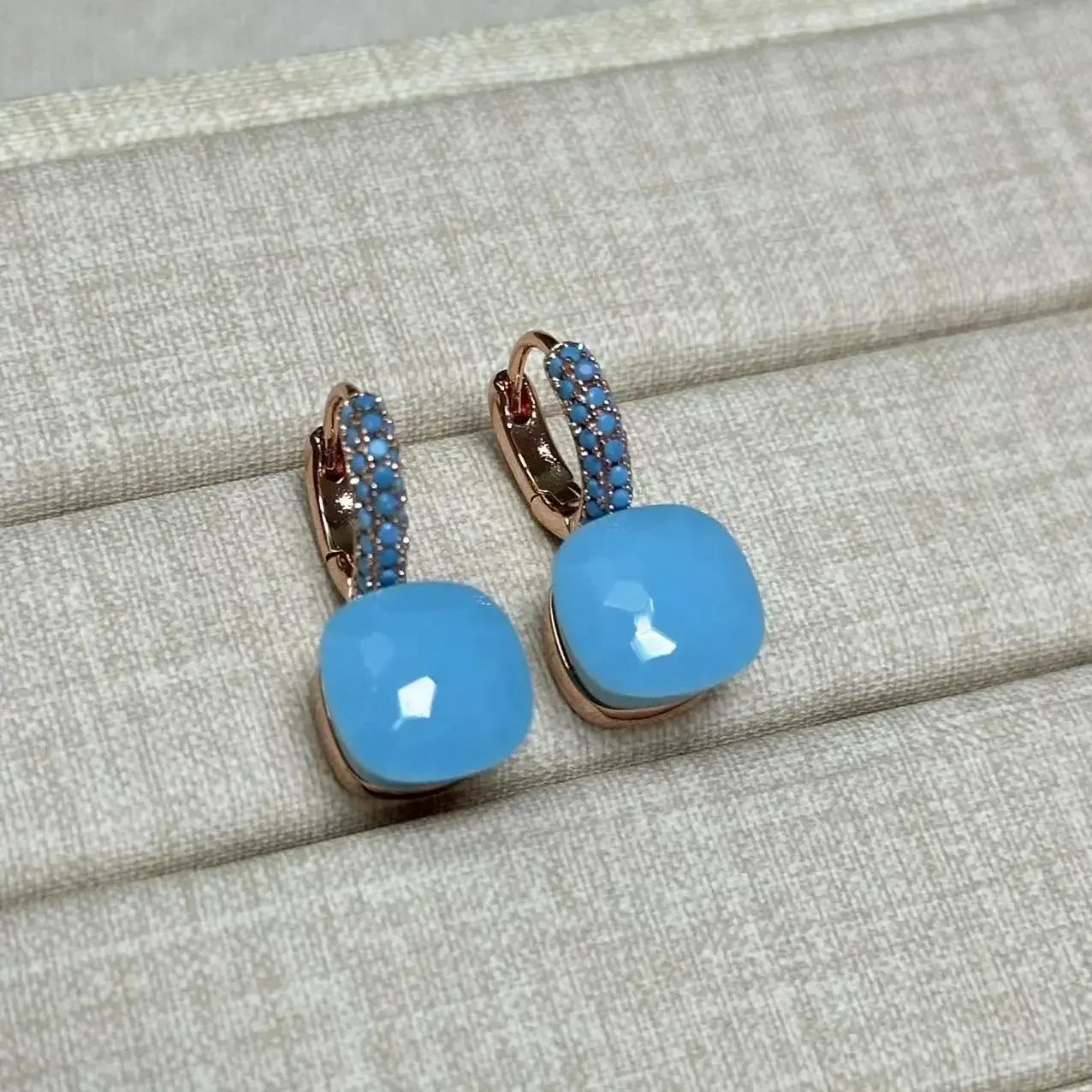 10.6mm Nudo Earrings Inlay Turquoise Zircon For Women Blue Topaz Drop Candy Square Crystal Earring Fashion Jewelry Gift