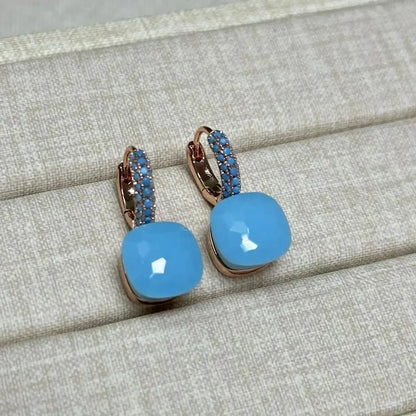 10.6mm Nudo Earrings Inlay Turquoise Zircon For Women Blue Topaz Drop Candy Square Crystal Earring Fashion Jewelry Gift