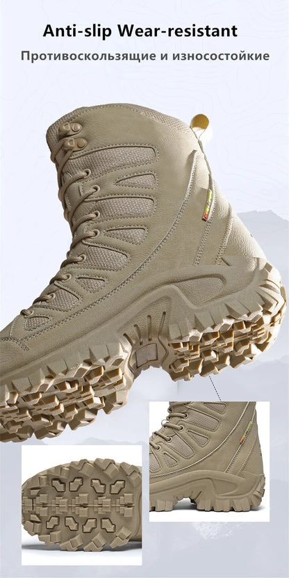 High-Top Leather Men's Boots Breathable Desert Combat Boots Outdoor Non-slip Hiking Boots Men Motorcycle Boots Work Ankle Boots