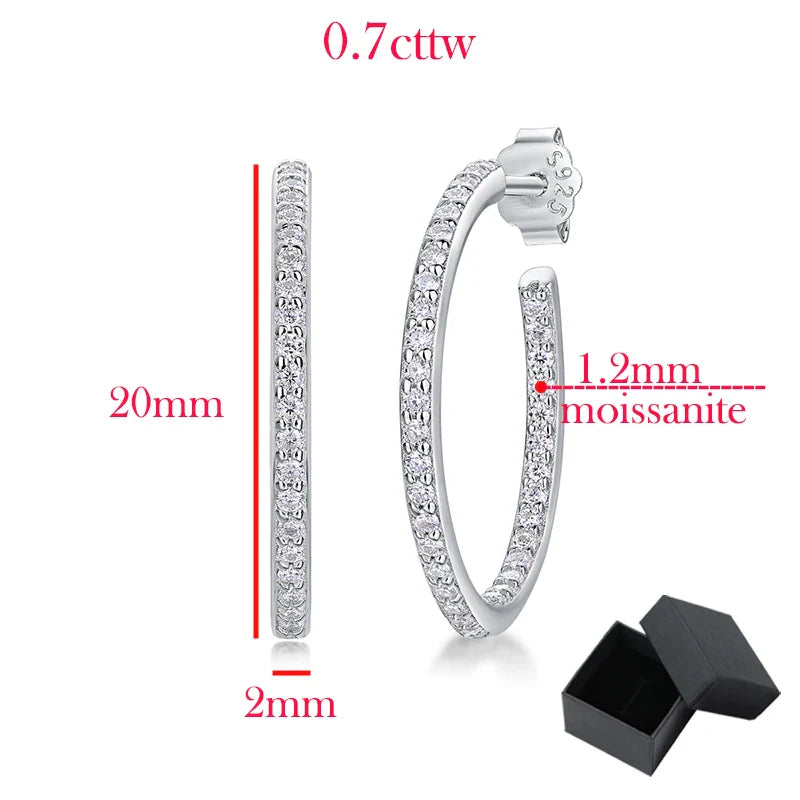 0.7cttw Certified Moissanite Hoop Earrings for Women Sparkling 925 Sterling Silver Ear Jewelry Wedding Gift Wholesale