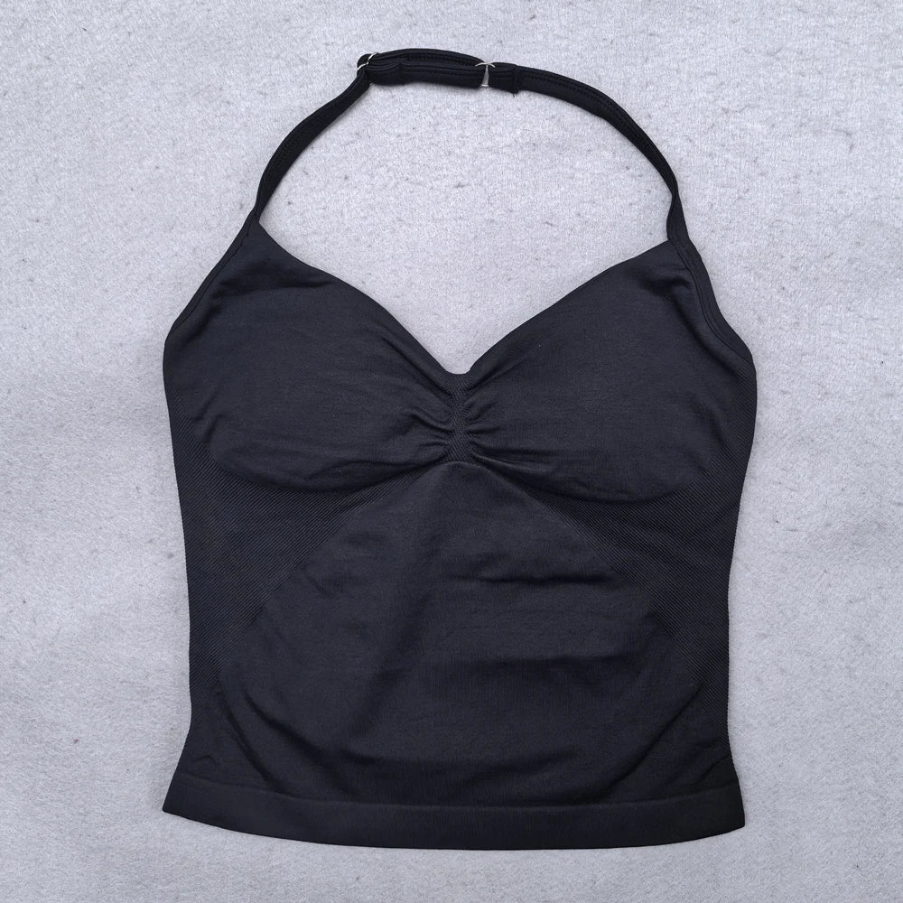New Seamless Yoga Set Women 2Pcs Padded Halter Tank Top Scrunch Butt Lifting Gym Shorts Set Summer Sportswear Workout Clothes