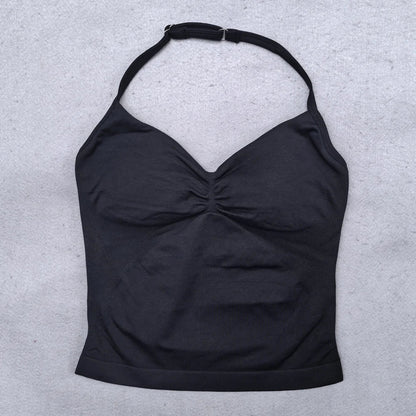 New Seamless Yoga Set Women 2Pcs Padded Halter Tank Top Scrunch Butt Lifting Gym Shorts Set Summer Sportswear Workout Clothes