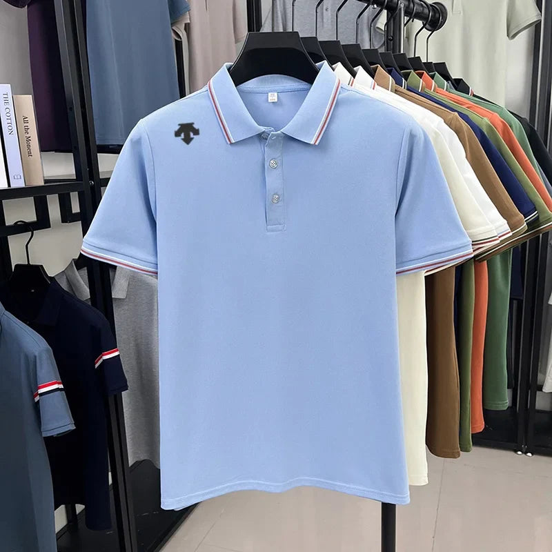 Men's High-End Luxury Brand Logo-Stamped Casual Polo Shirt Summer New Golf Breathable Business Short-Sleeve T-Shirt
