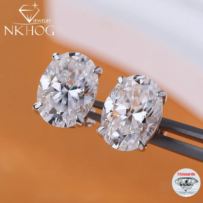 1-4CT Oval Moissanite Stud Earrings S925 Silver Sparkling Diamond Ear Studs For Women Men Wedding 18K Plated Jewelry GRA