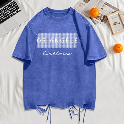 Famous Cities In The United States Washed Holes Male T Shirts Fashion Tee Unisex Cotton Clothing Casual Retro Loose Short Sleeve