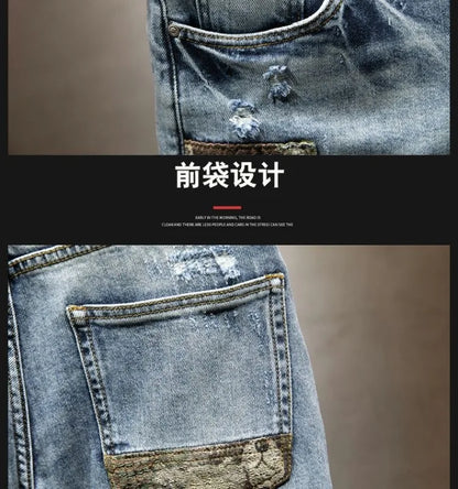 2023 Spring and Autumn New Fashion Trend Ripped Elastic Slim Legs Men's Casual Comfortable Breathable High-Quality Jeans 28-36