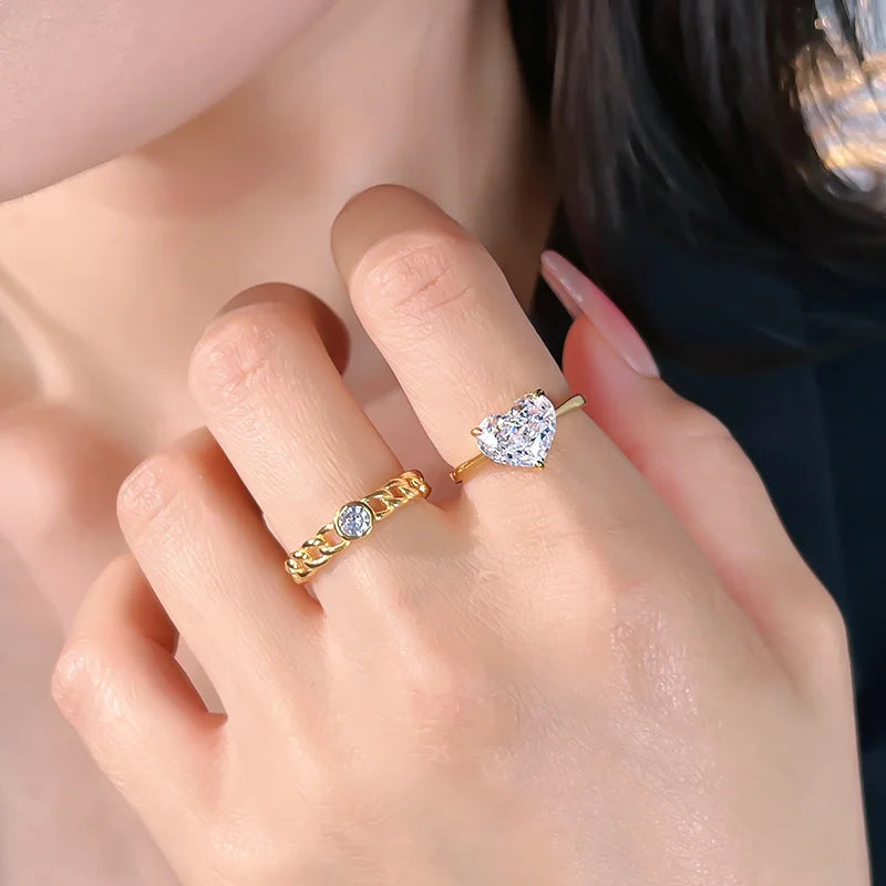 European and American Light Luxury Love 925 Silver Ring Set with High Carbon Diamond, Redion Ice Flower Cutting, Elegant Female